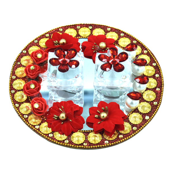 Buy Creative Handicraft Ring Ceremony Platter Engagement Ring Platter  Decorative Tray Wooden Tray Ring Hanger Wedding Season Ring Plate New  Designs Rakhi Plate Mirror Plate (Blue Round Shape with Rose) Online at
